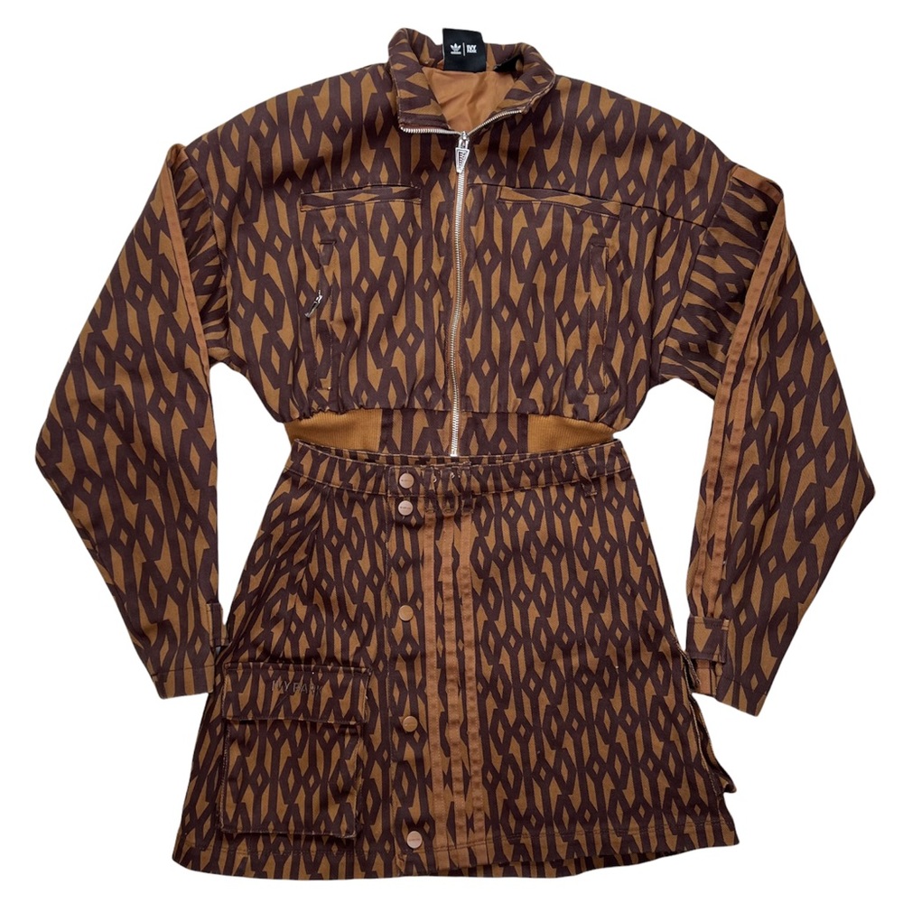 Adidas Ivy Park Crop Monogram Jacket Skirt Set Brown Size Womens Small